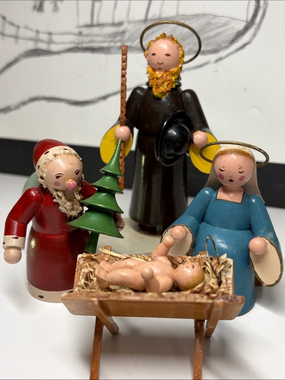 German Vintage Geschwister Steinbach Wooden Nativity